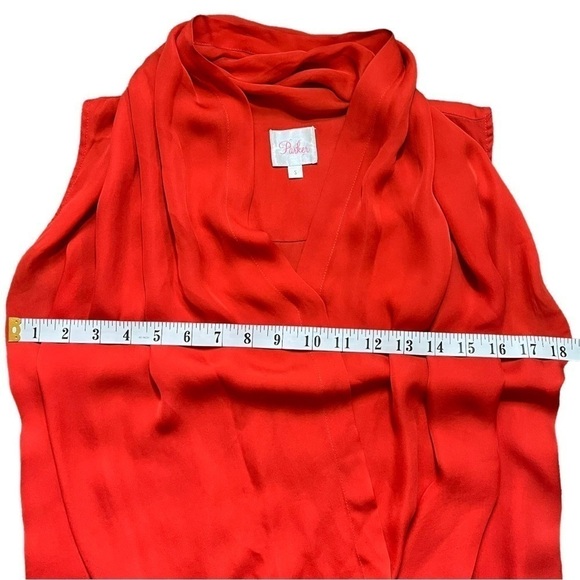 Parker Coral Red Drapped Front Sleeveless Blouse sz S - Picture 8 of 13